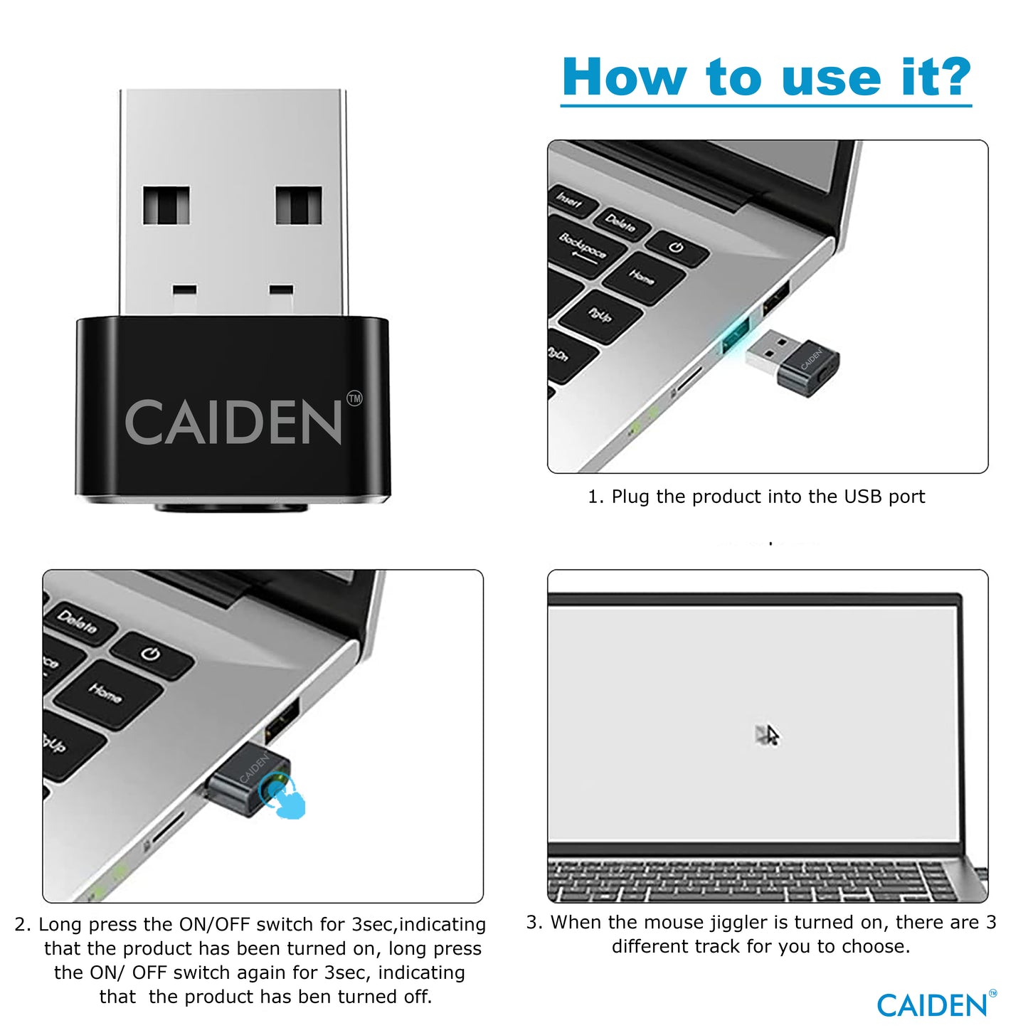 3-Mode USB Mouse Jiggler | Random, Small, and Fast Pointer Tracks | Silent Mouse Mover with Memory Function | Prevents Idle Status for Work From Home