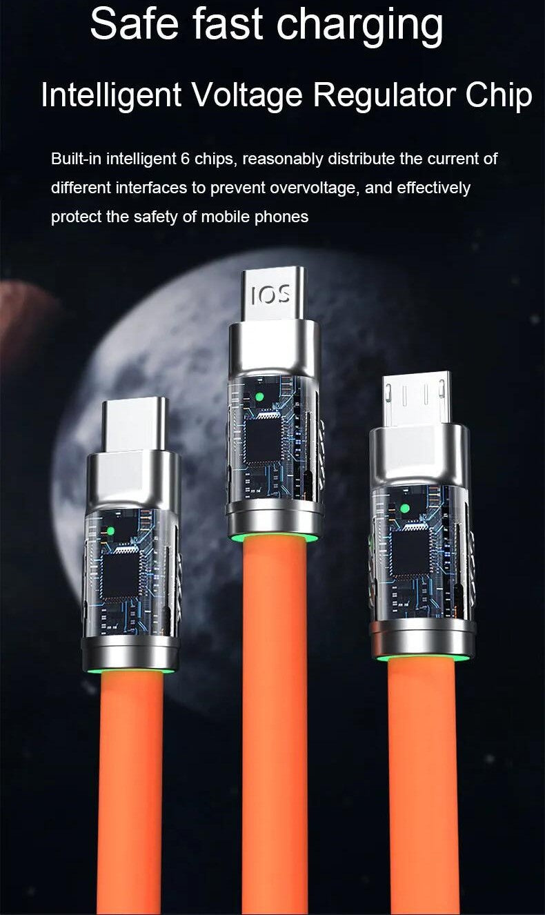 3-in-1 USB Multi Charging Silicone Zinc Alloy Cable