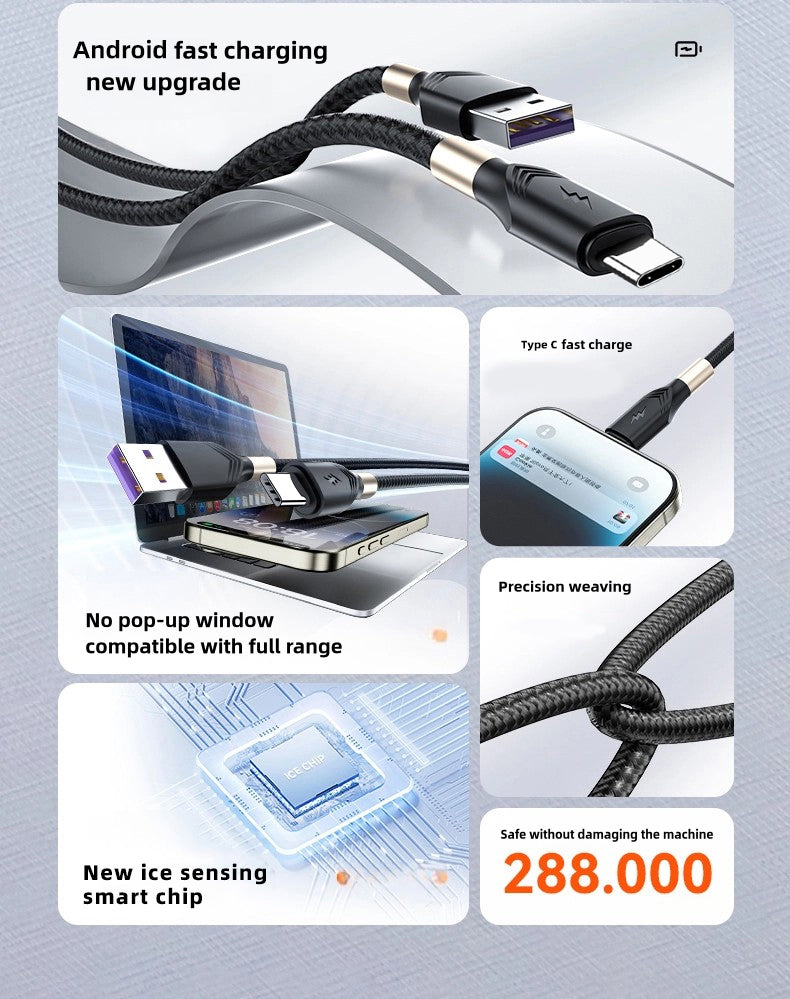 USB to Type-C Anti-Knotting Designed Data Cable