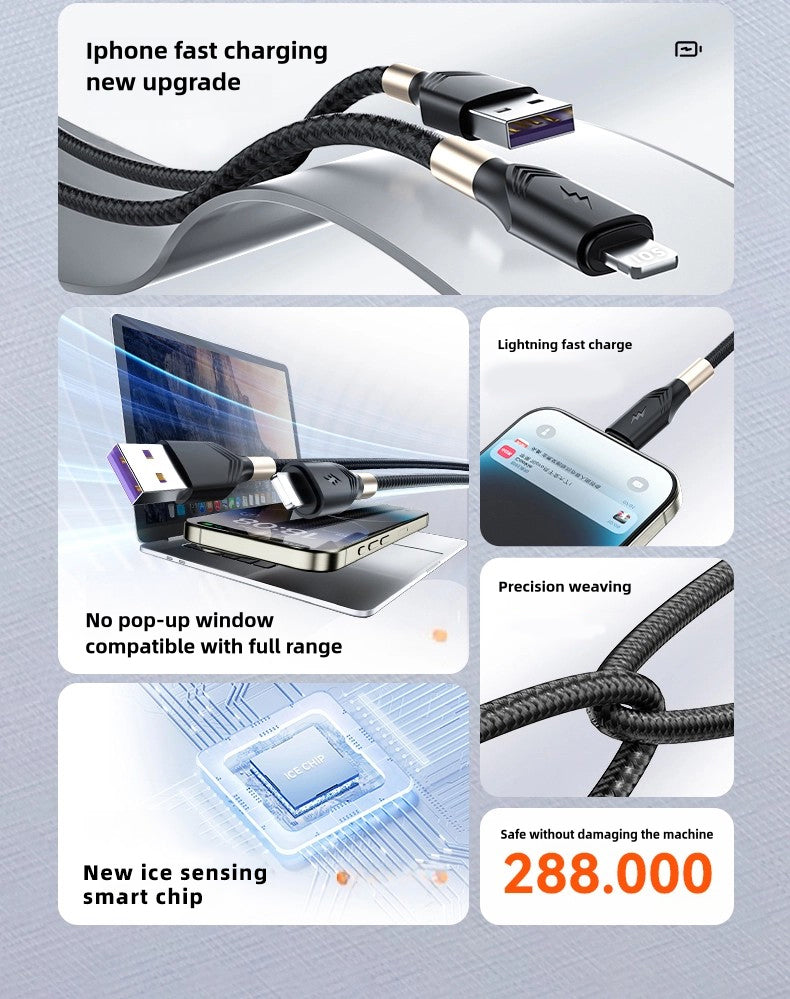 USB to iOS 1M Anti-Knotting Designed Data Cable, Black