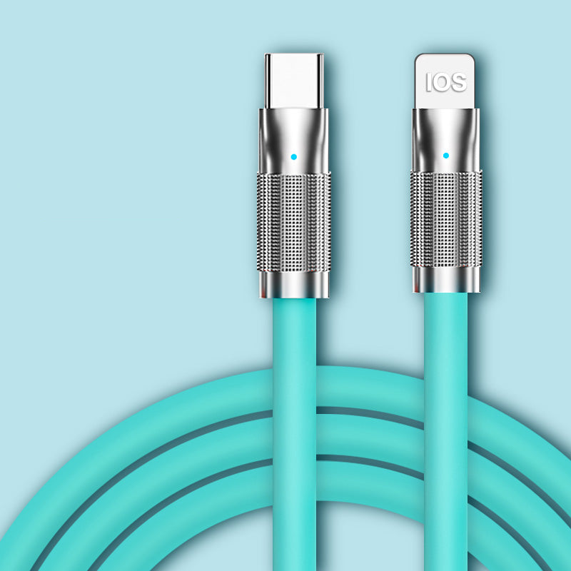 Type-C to Lightning Thick Cable | Zinc Alloy + Liquid Silicone | Aluminum Connectors | Ultra-Durable | Fast Charging & Data Sync