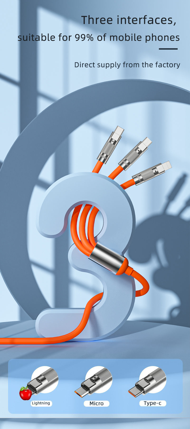 3-in-1 USB Multi Charging Silicone Zinc Alloy Cable