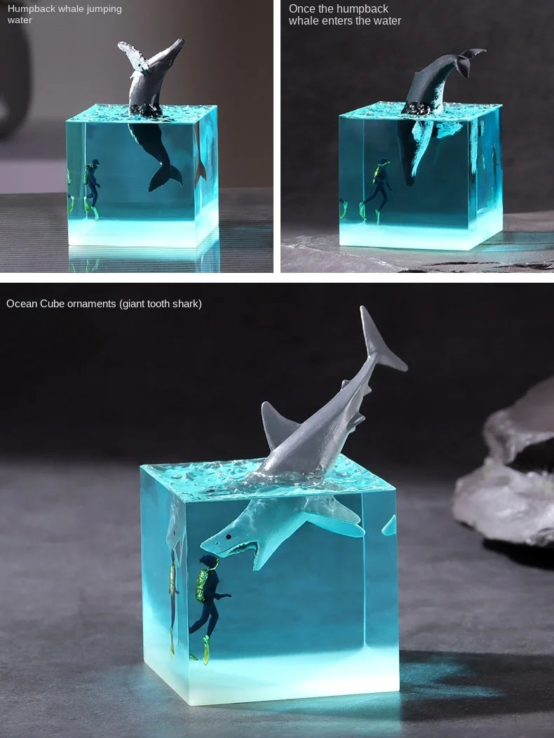 Epoxy Resin Wood Craft Lamp with LED Lights Diver Table Night Light Lamp Special Gifts (Whale, Dolphin, Shark)