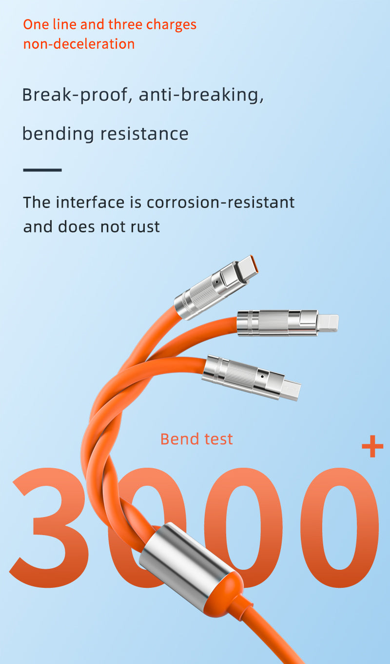 3-in-1 USB Multi Charging Silicone Zinc Alloy Cable