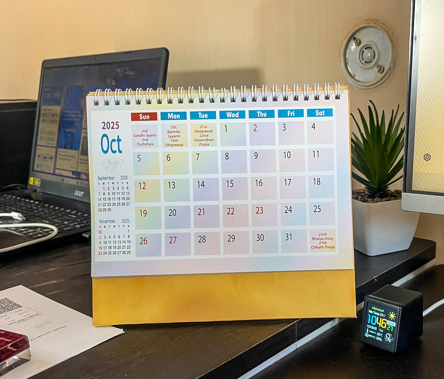 Mahakumbh 2025 Table Calendar – 13 Sheets | Premium Desk Calendar with Kumbh Mela & Prayagraj Facts