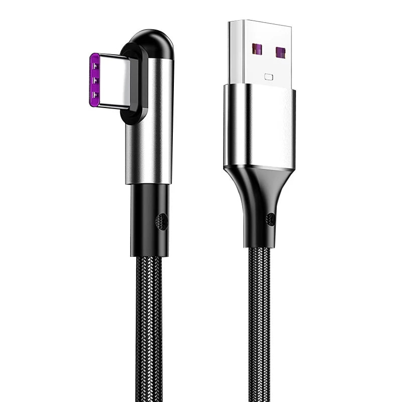 Nylon Braided 90° Right Angle USB Type-C Cable – 3A Quick Charging & Durable Design