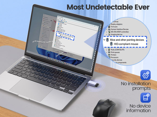 3-Mode USB Mouse Jiggler | Random, Small, and Fast Pointer Tracks | Silent Mouse Mover with Memory Function | Prevents Idle Status for Work From Home