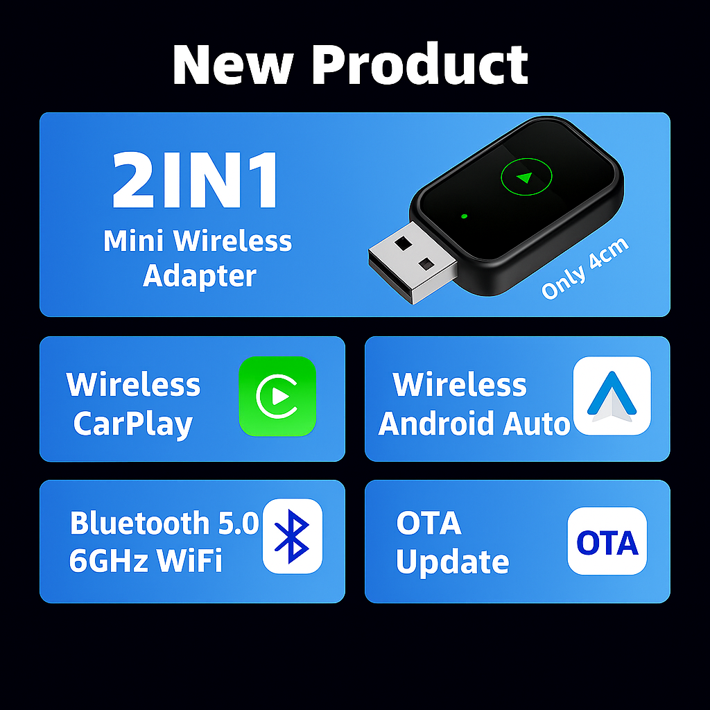 Wireless CarPlay & Android Auto Adapter USB Dongle – Wired to Wireless CarPlay Converter, Fast Connection with WiFi 6, Supports Wireless CarPlay & Android Auto, for Cars with Factory CarPlay