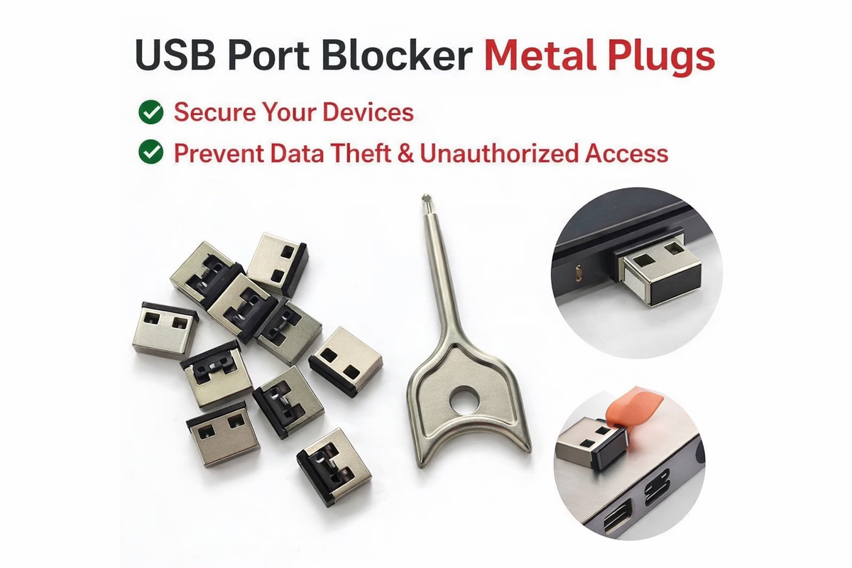 Metal USB Port Blocker Lock with Metal Security Key | USB Port Security Device | Blocks Pen Drive, External HDD & Unauthorized USB Access |