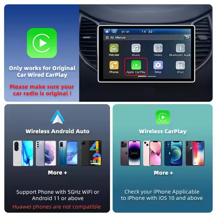 Wireless CarPlay & Android Auto Adapter USB Dongle – Wired to Wireless CarPlay Converter, Fast Connection with WiFi 6, Supports Wireless CarPlay & Android Auto, for Cars with Factory CarPlay
